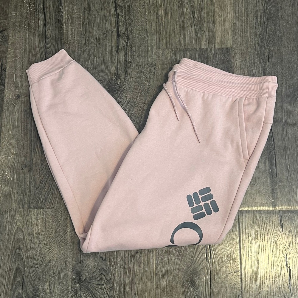 Columbia Womens Pink Logo Graphic Joggers Sweatpants Drawstring Waist Pockets XL